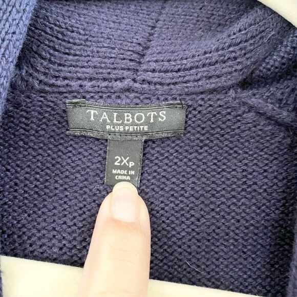 Talbots Open Front Cotton Blend Cardigan Navy Blue 2X Petite Career - Picture 4 of 9